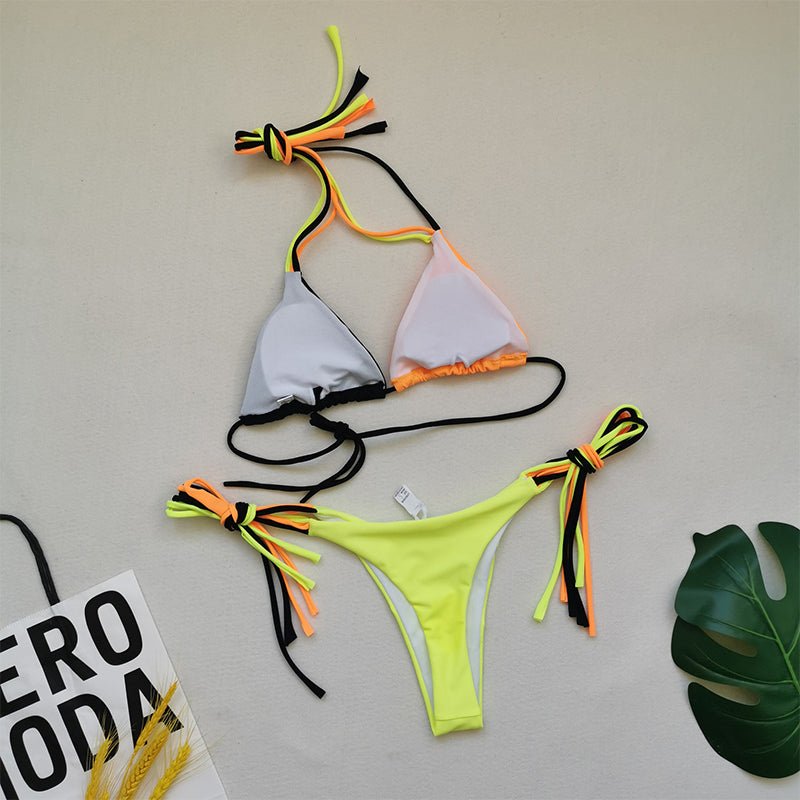 Brazilian Thong Multicolour Triangle Bikini Set  Sunset and Swim   