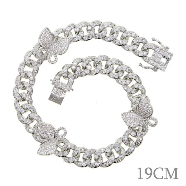 Butterfly Miami Cuban Link  Anklet / Bracelet / Necklace  Sunset and Swim Bracelet Silver 19CM  