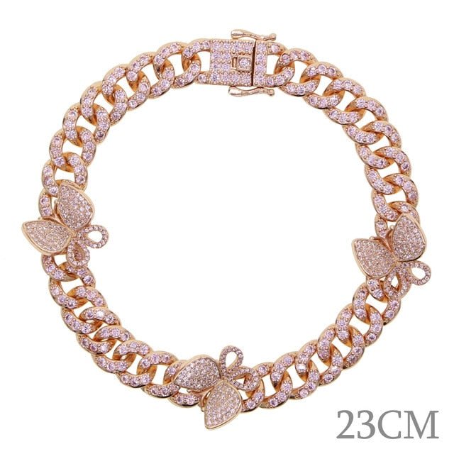 Butterfly Miami Cuban Link  Anklet / Bracelet / Necklace  Sunset and Swim Rose Gold Pink 23CM  