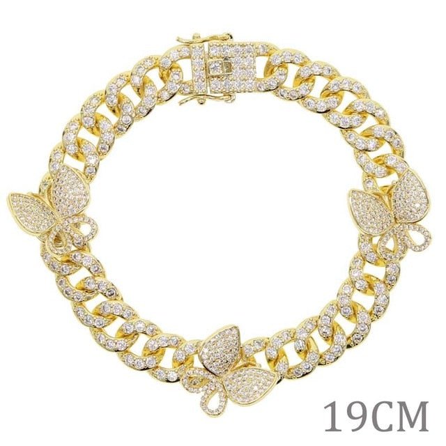 Butterfly Miami Cuban Link  Anklet / Bracelet / Necklace  Sunset and Swim Bracelet Gold 19CM  