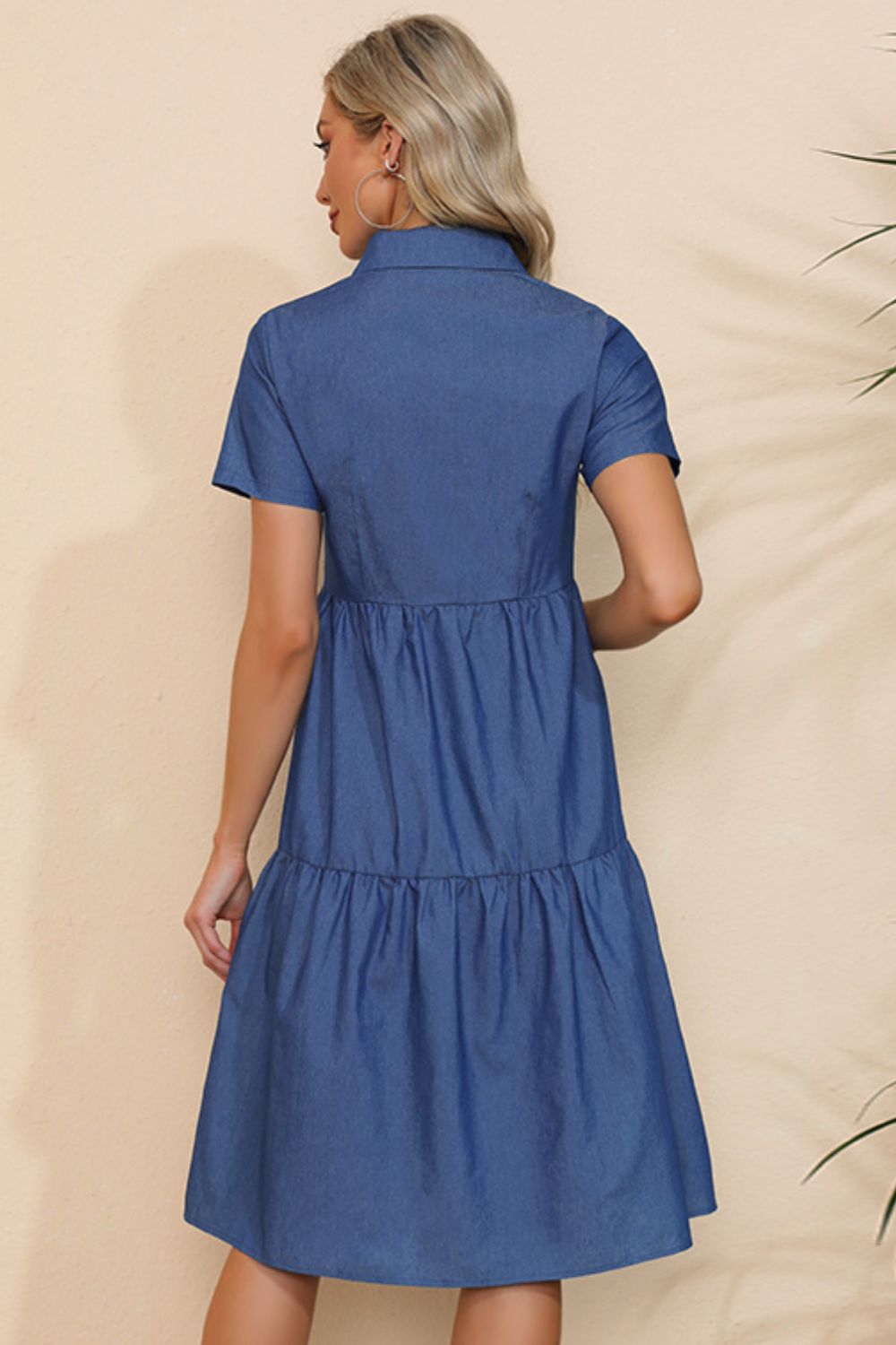 Short Sleeve Collared Button Down Denim Dress Sunset and Swim   