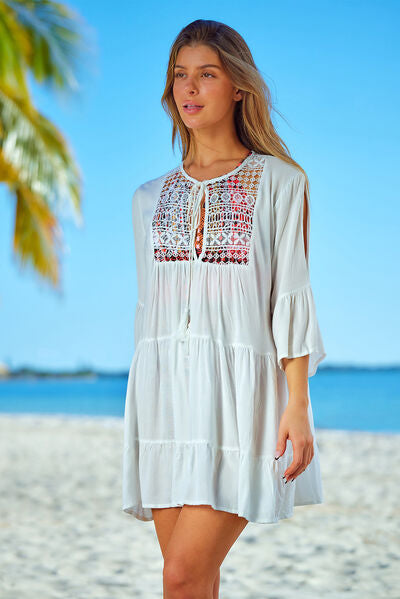 Tassel Tie Neck Tiered Cover Up Sunset and Swim   