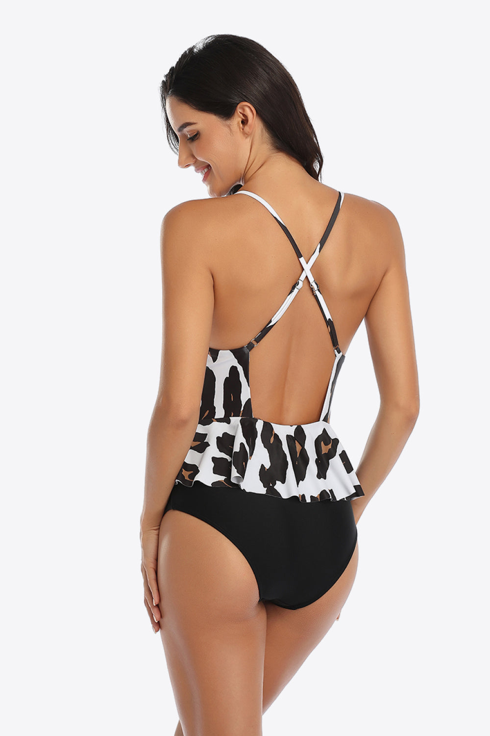 Printed Ruffled Halter Neck One-Piece Swimsuit  Sunset and Swim   