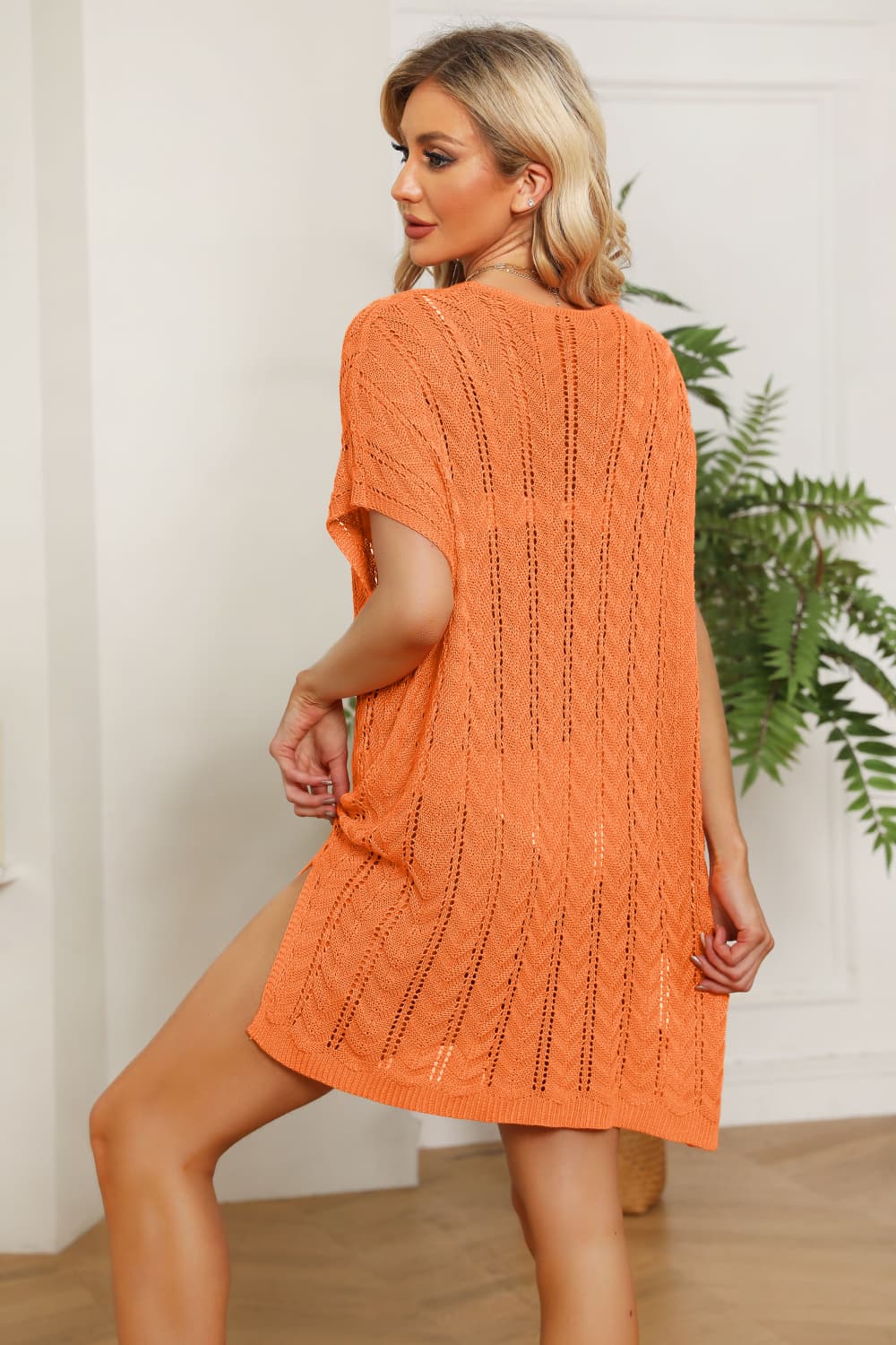 Openwork Side Slit Knit Dress Sunset and Swim   