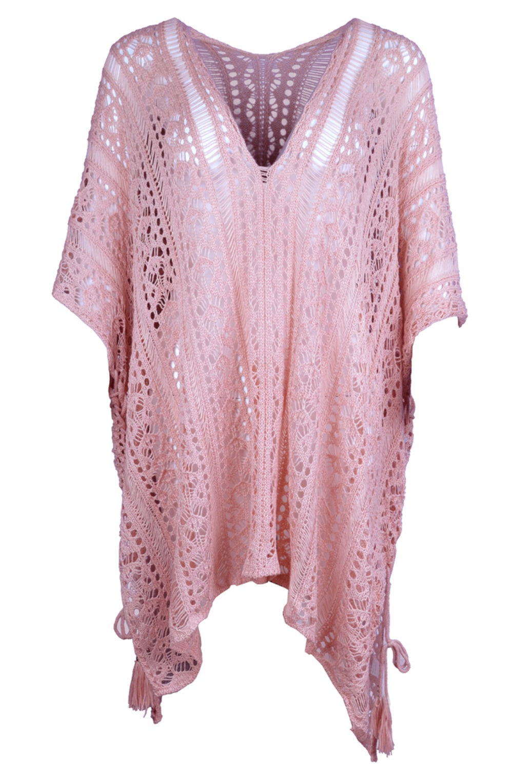 Sunset Vacation  Cutout V-Neck Cover-Up with Tassel  Sunset and Swim Dusty Pink One Size 