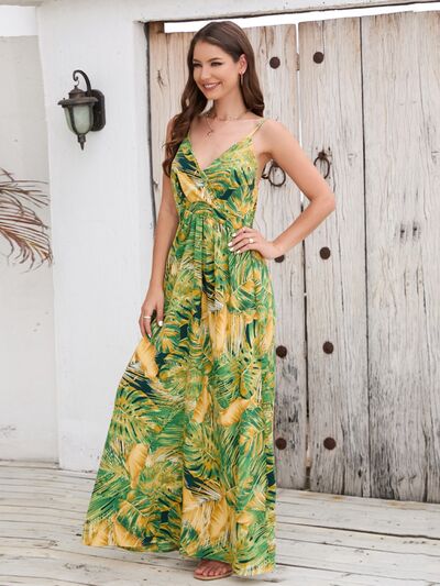 Printed Surplice Spaghetti Strap Dress Sunset and Swim Chartreuse S 