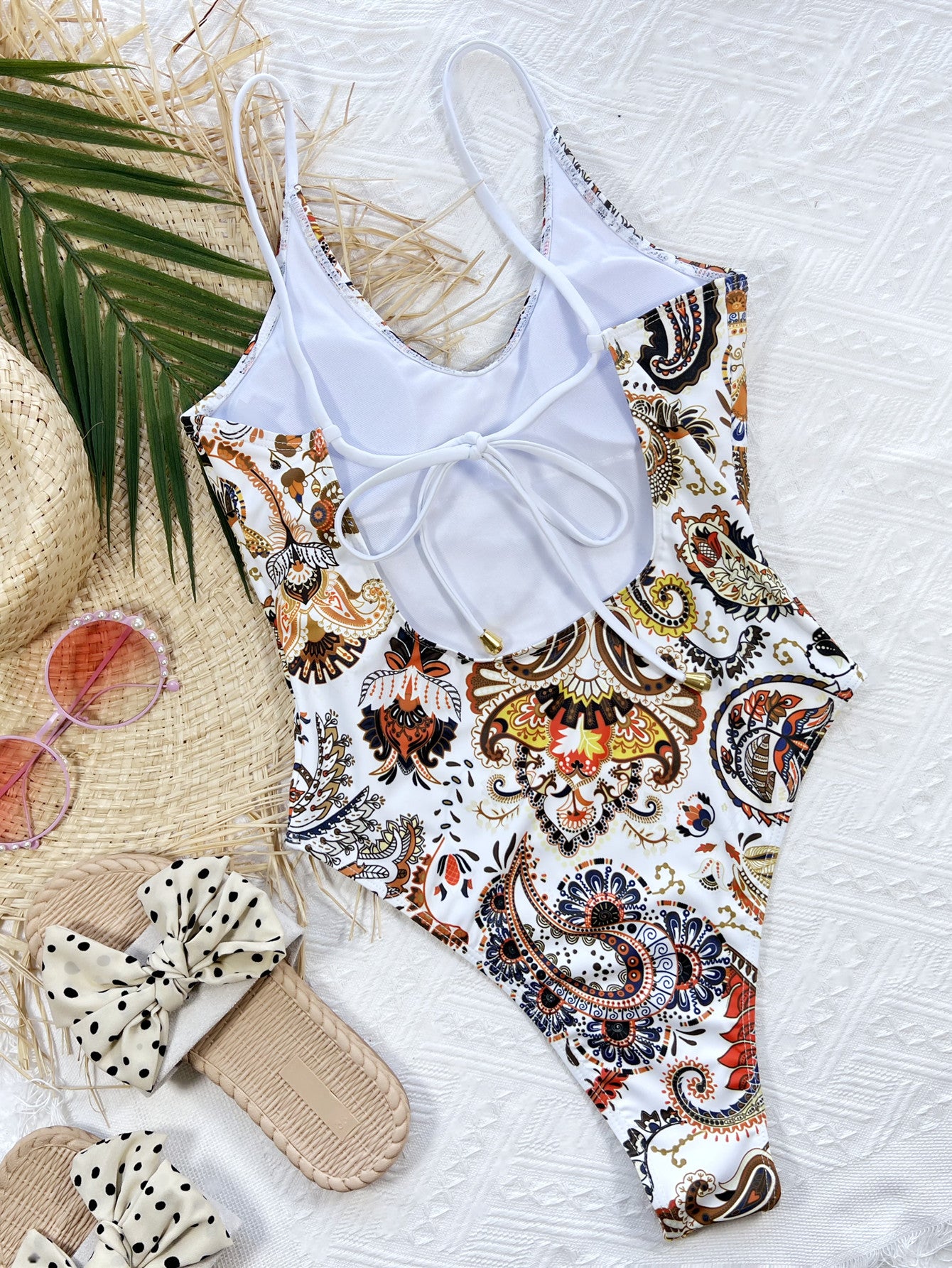 Printed Tie Back Scoop Neck One-Piece Swimsuit Sunset and Swim   
