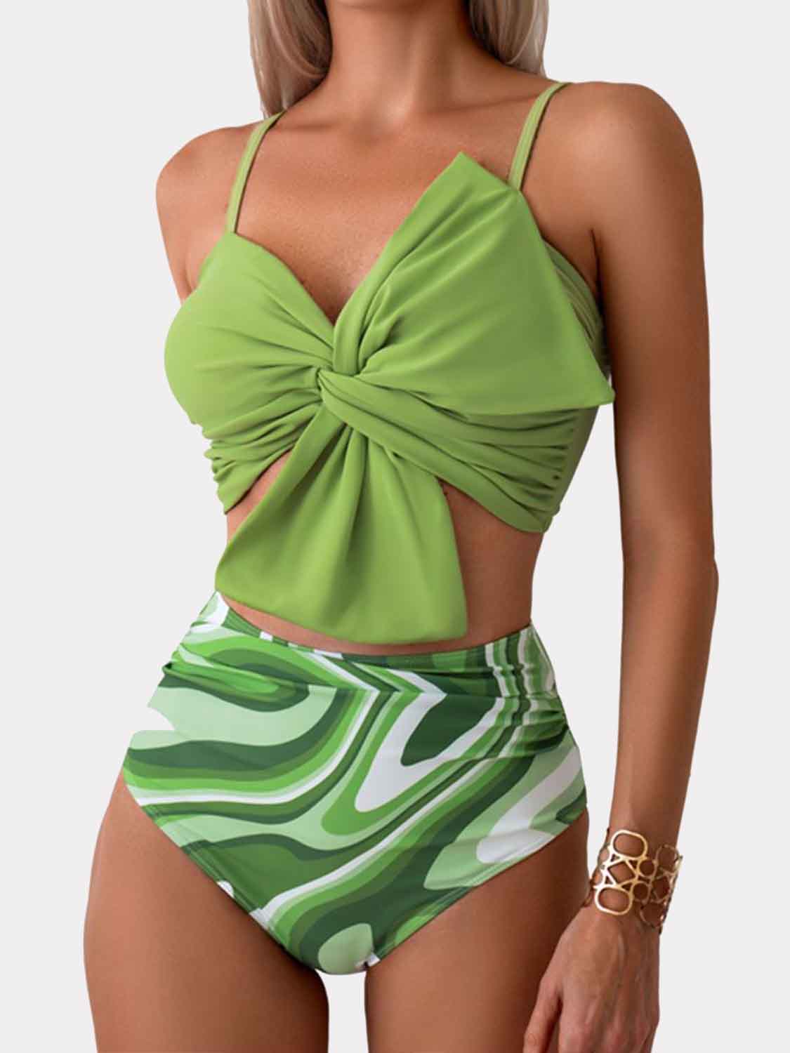 Sunset VCAY  Twisted Spaghetti Strap Bikini Set Sunset and Swim Matcha Green S 
