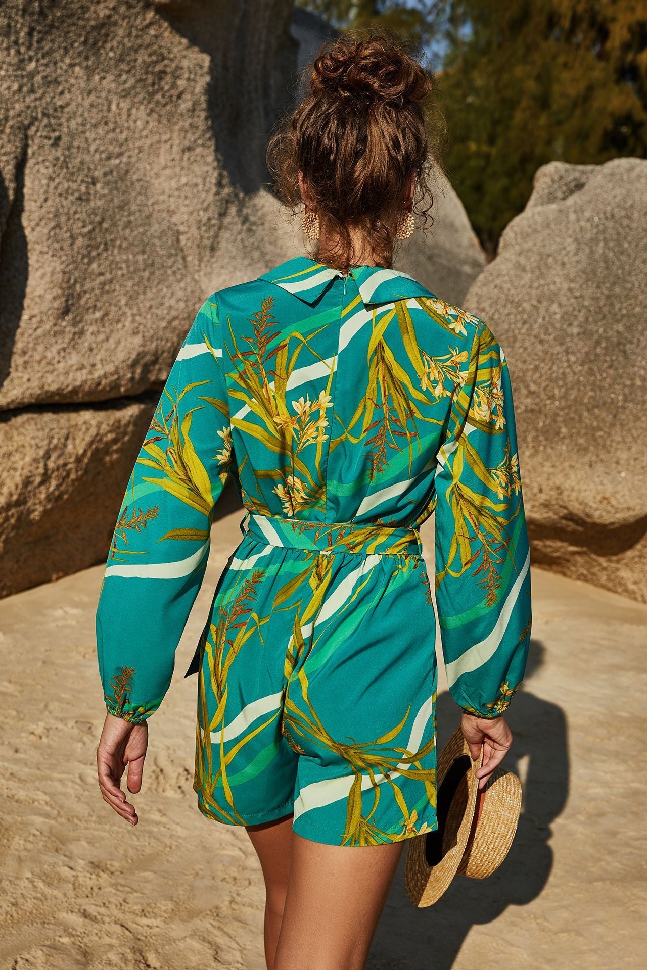 Carmen Botanical Print Long Sleeve Romper  Romper dress Playsuit Short rompers for women  Sunset and Swim   