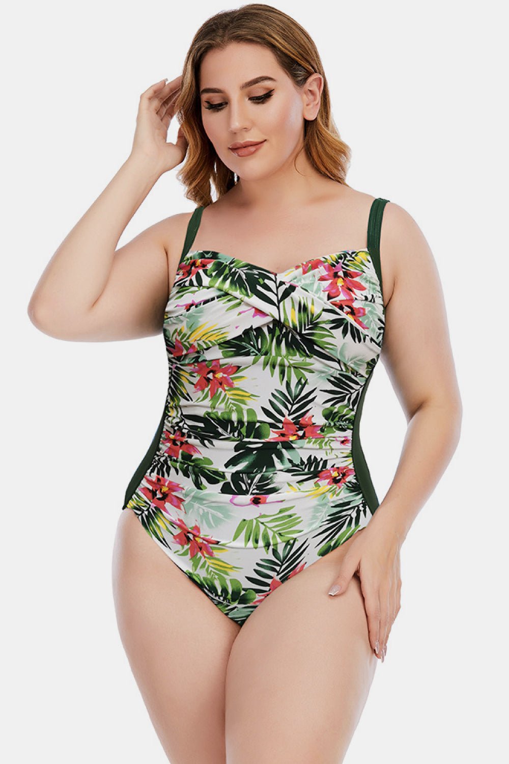 Carol Floral Crisscross One-Piece Plus Size Swimsuit  Sunset and Swim Green M 