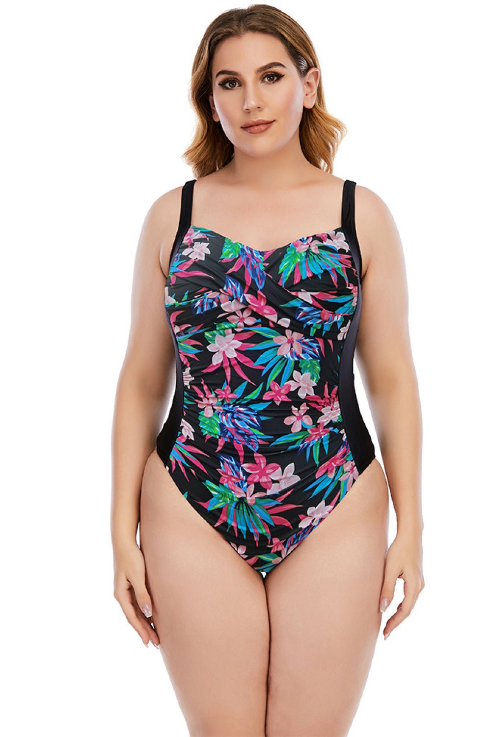 Carol Floral Crisscross One-Piece Plus Size Swimsuit  Sunset and Swim Black/Blue M 