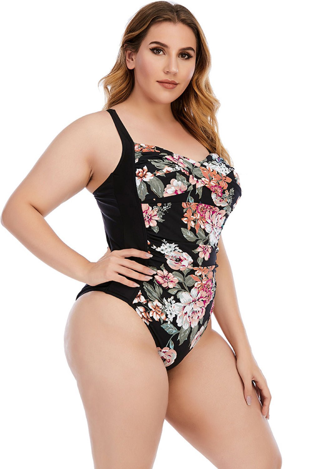 Carol Floral Crisscross One-Piece Plus Size Swimsuit  Sunset and Swim   