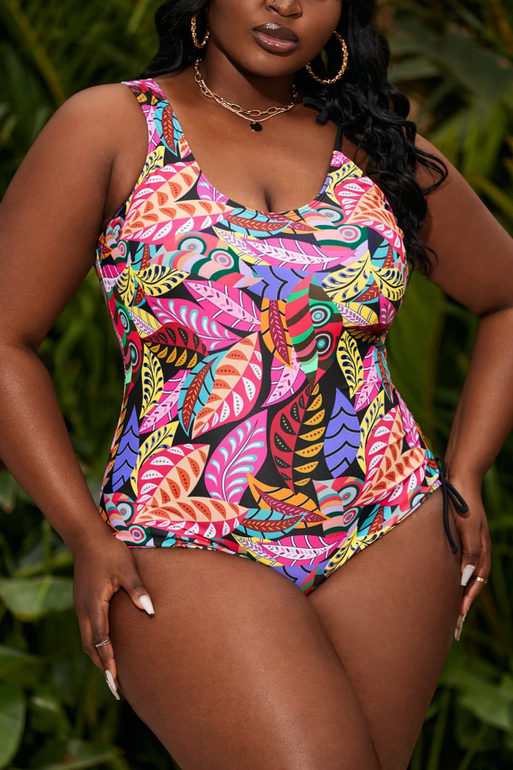 Plus Size Printed Tied Sleeveless One-Piece Swimsuit  Sunset and Swim   