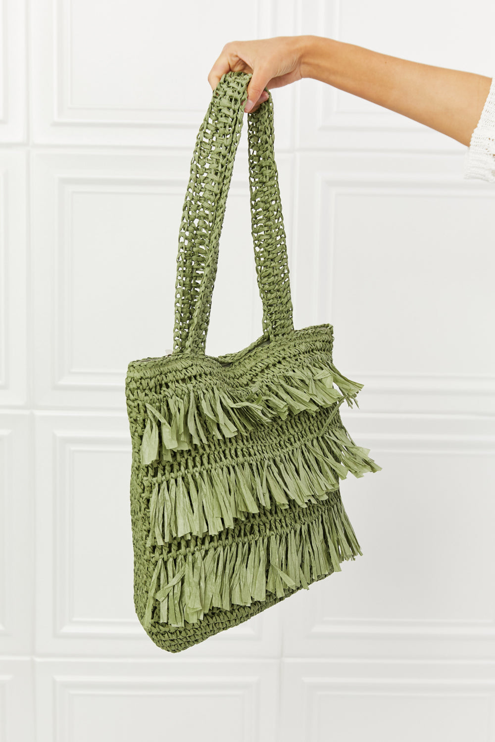 Fame The Last Straw Fringe Straw Tote Bag Sunset and Swim   