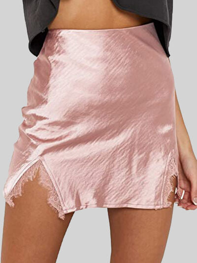 Lace Detail Slit Mini Skirt Sunset and Swim Blush Pink XS 
