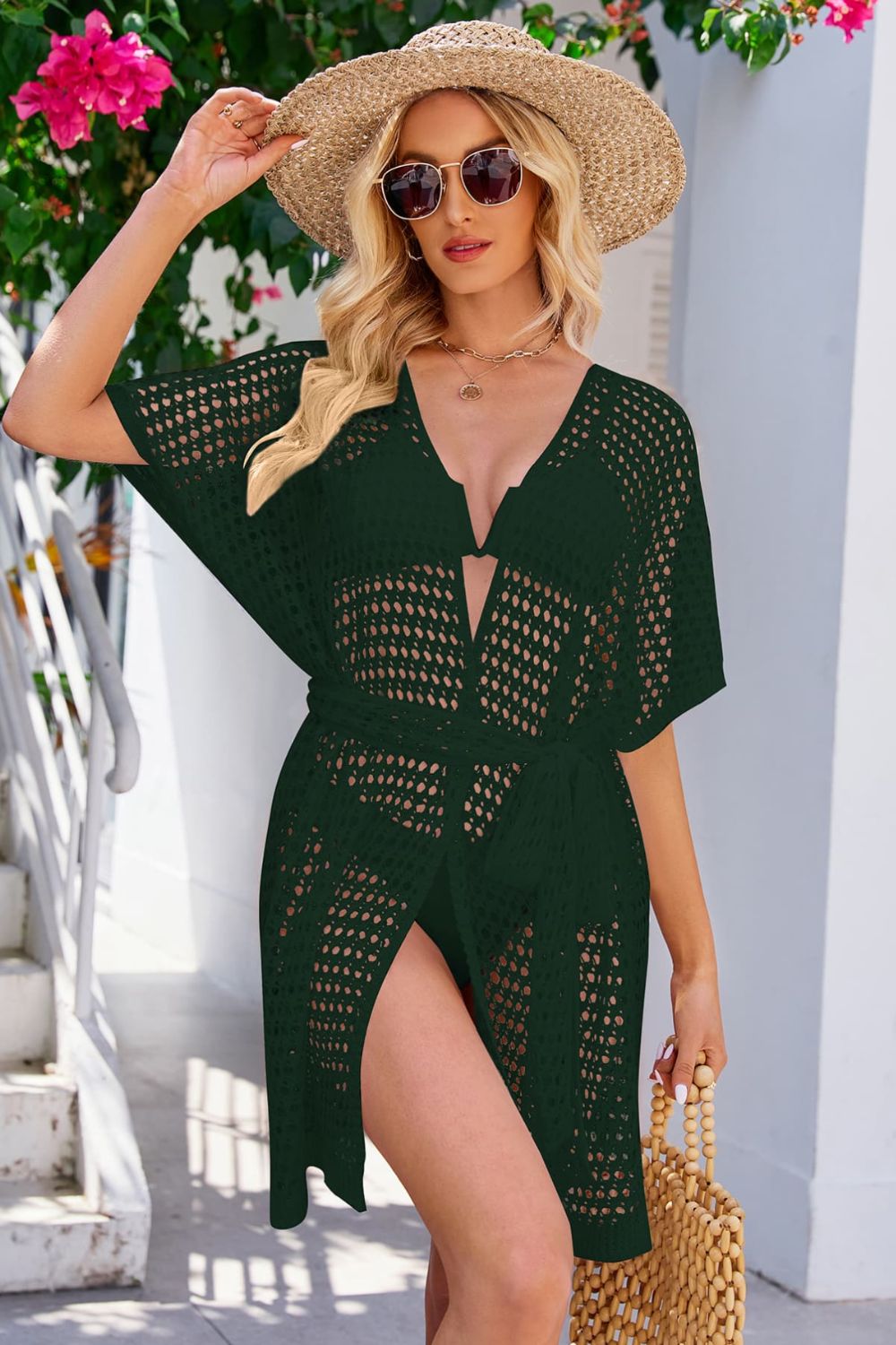 Openwork Tie Waist Cover Up  Sunset and Swim Forest S 
