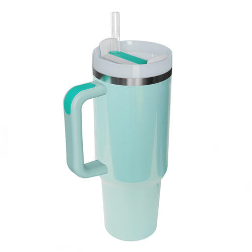 Stainless Steel Tumbler with Handle and Straw Sunset and Swim Mint Blue One Size 