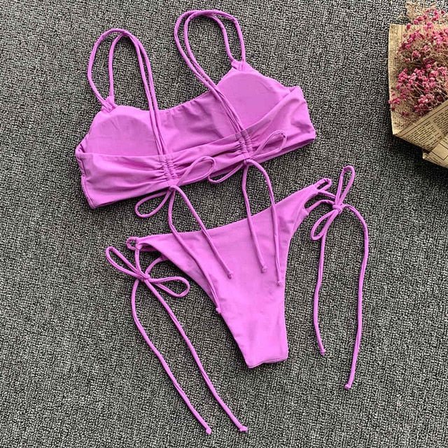 Charlotte Ruffle Triangle Brazilian Bikini  Sunset and Swim Purple 2 S 