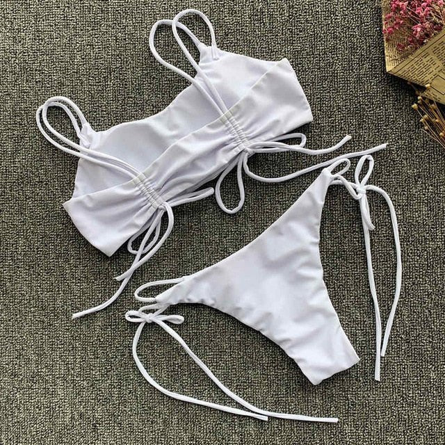 Charlotte Ruffle Triangle Brazilian Bikini  Sunset and Swim White 2 S 