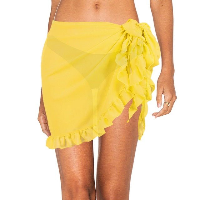 Ciara Beach Cover Up Ruffled Sarong Skirt  Sunset and Swim A-yellow One Size 