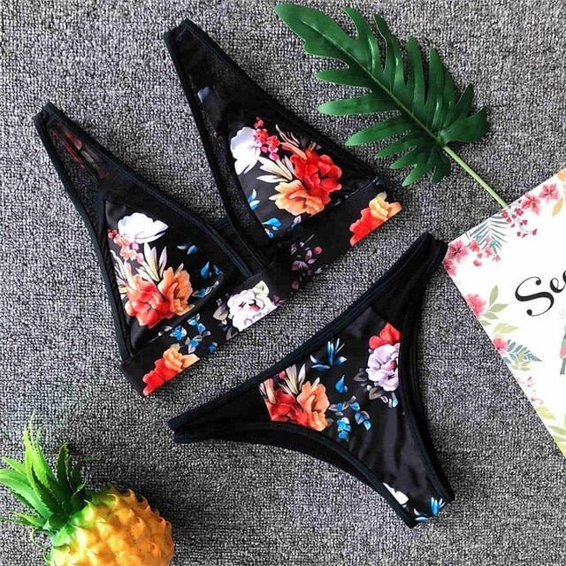 Clare Floral Semi Transparent See Through Bikini  Sunset and Swim Floral S 