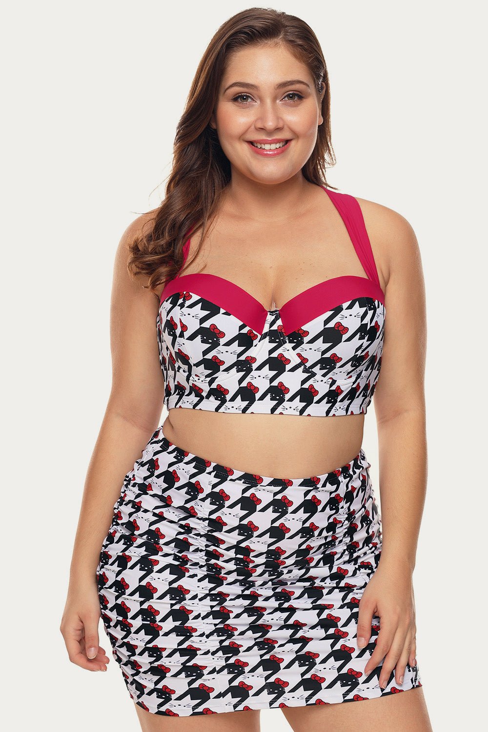 Contrasting Printed Plus Size Bikini Set  Sunset and Swim Black&White M 