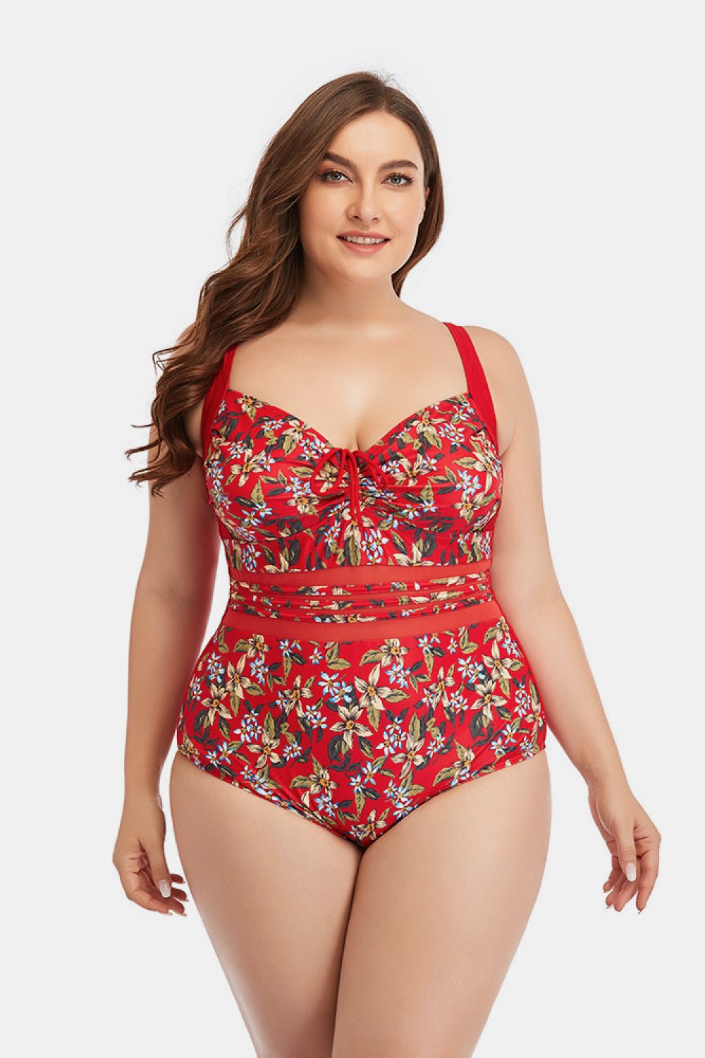 Courtney Floral Drawstring Detail One-Piece Swimsuit  Sunset and Swim Red M 