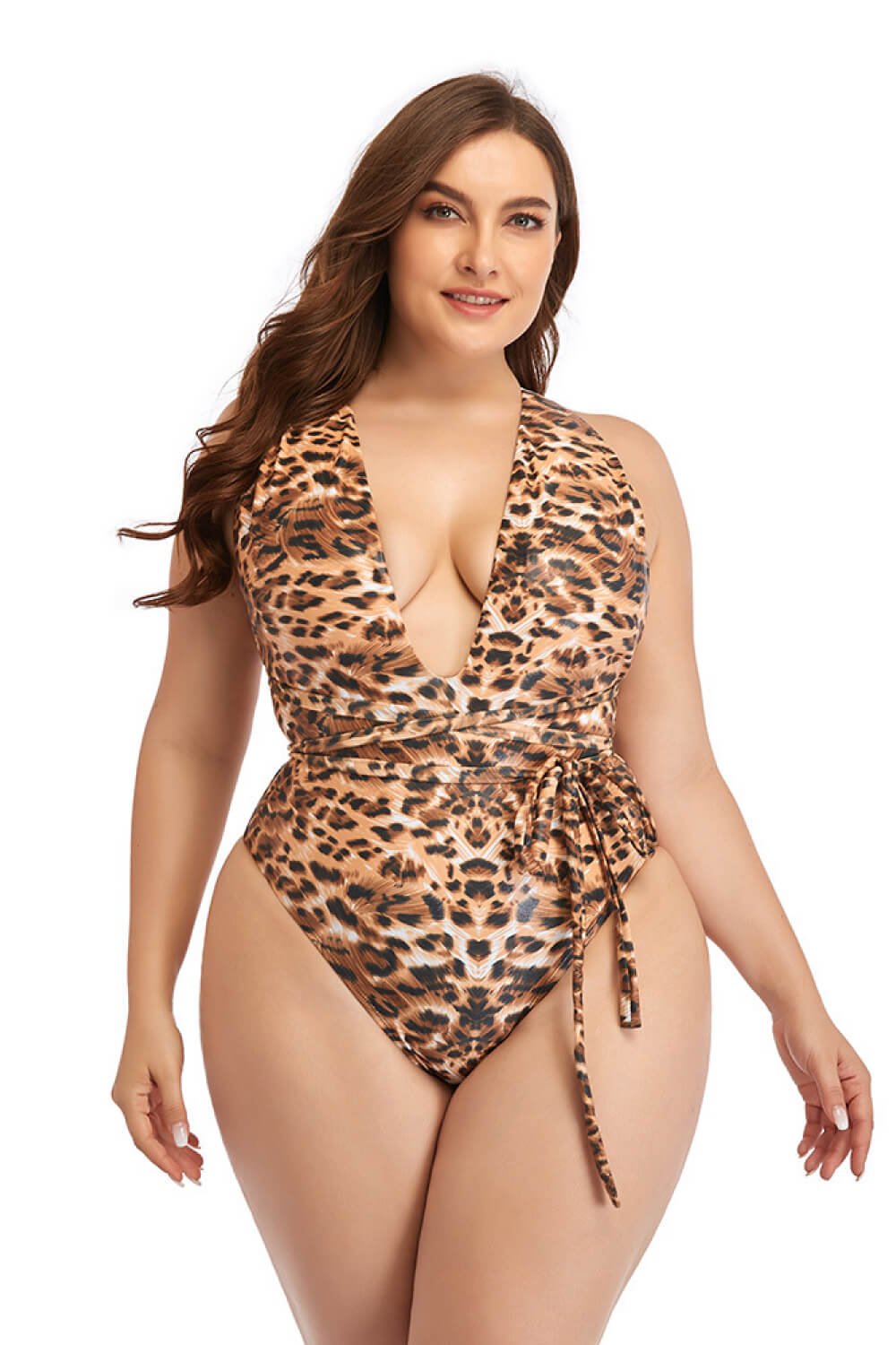 Courtney Plus Size Run Animal Print Plunge One-Piece Swimsuit Plus Size  Sunset and Swim Tiger S 
