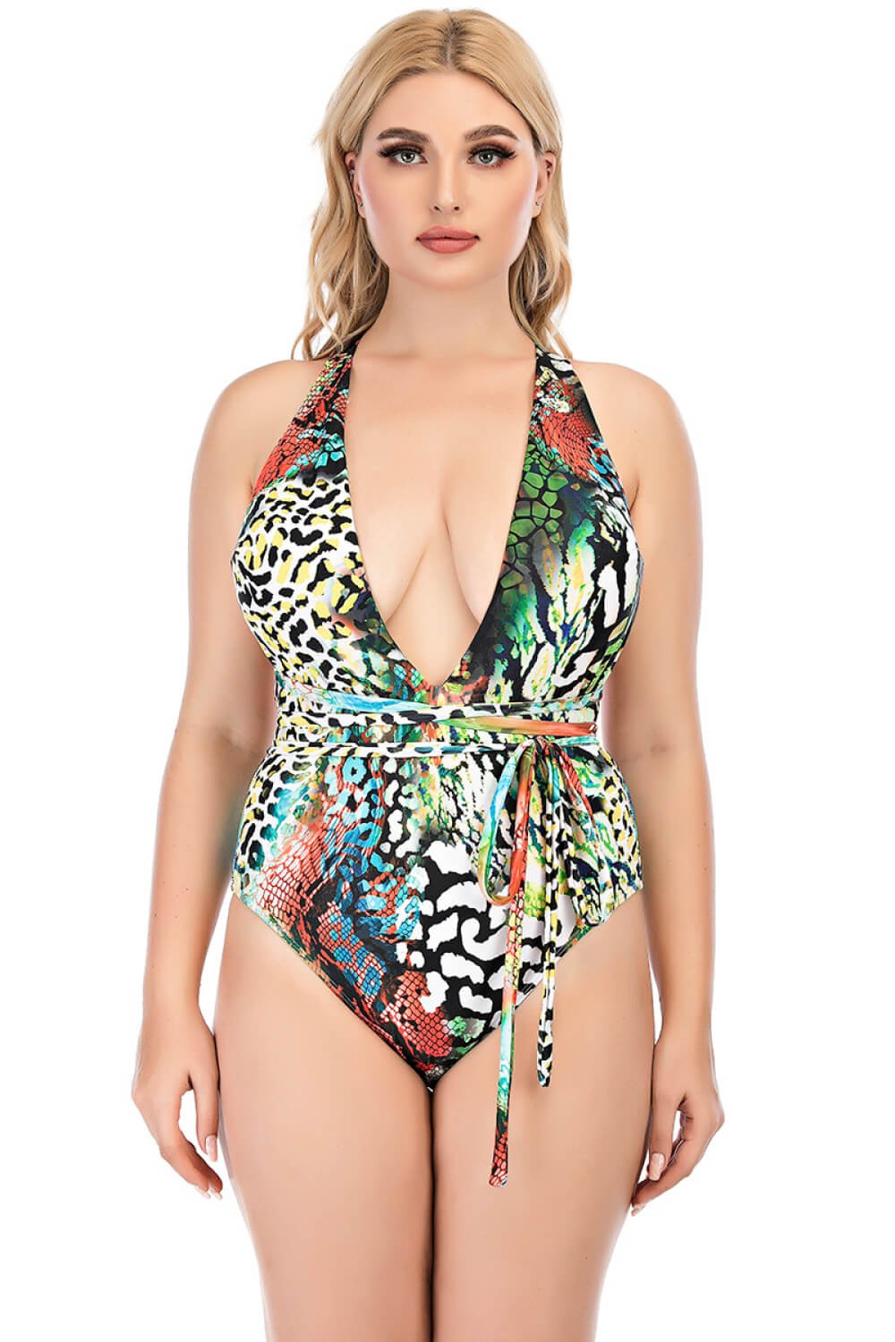 Courtney Plus Size Run Animal Print Plunge One-Piece Swimsuit Plus Size  Sunset and Swim Multi S 