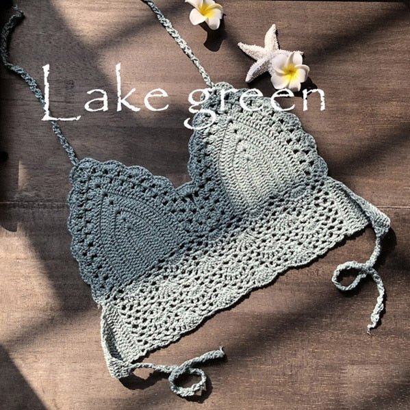 Paradise Crochet Bikini Top Crochet Beach Top  Sunset and Swim Lake green S 