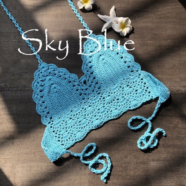 Paradise Crochet Bikini Top Crochet Beach Top  Sunset and Swim Sky blue S 