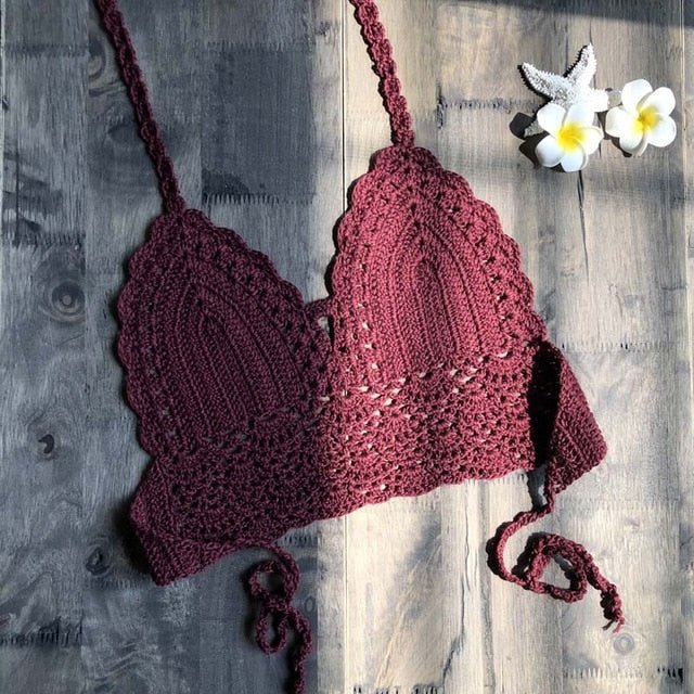 Paradise Crochet Bikini Top Crochet Beach Top  Sunset and Swim Wine red S 