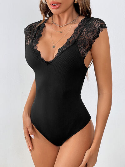 Lace Detail V-Neck Sleeveless Bodysuit  Sunset and Swim   