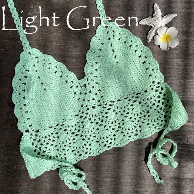 Paradise Crochet Bikini Top Crochet Beach Top  Sunset and Swim Light  Green S 