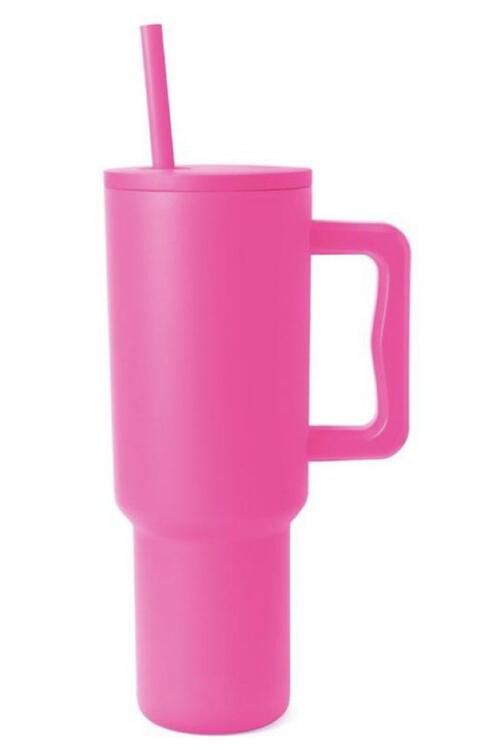 Monochromatic Stainless Steel Tumbler with Matching Straw Sunset and Swim Hot Pink One Size 