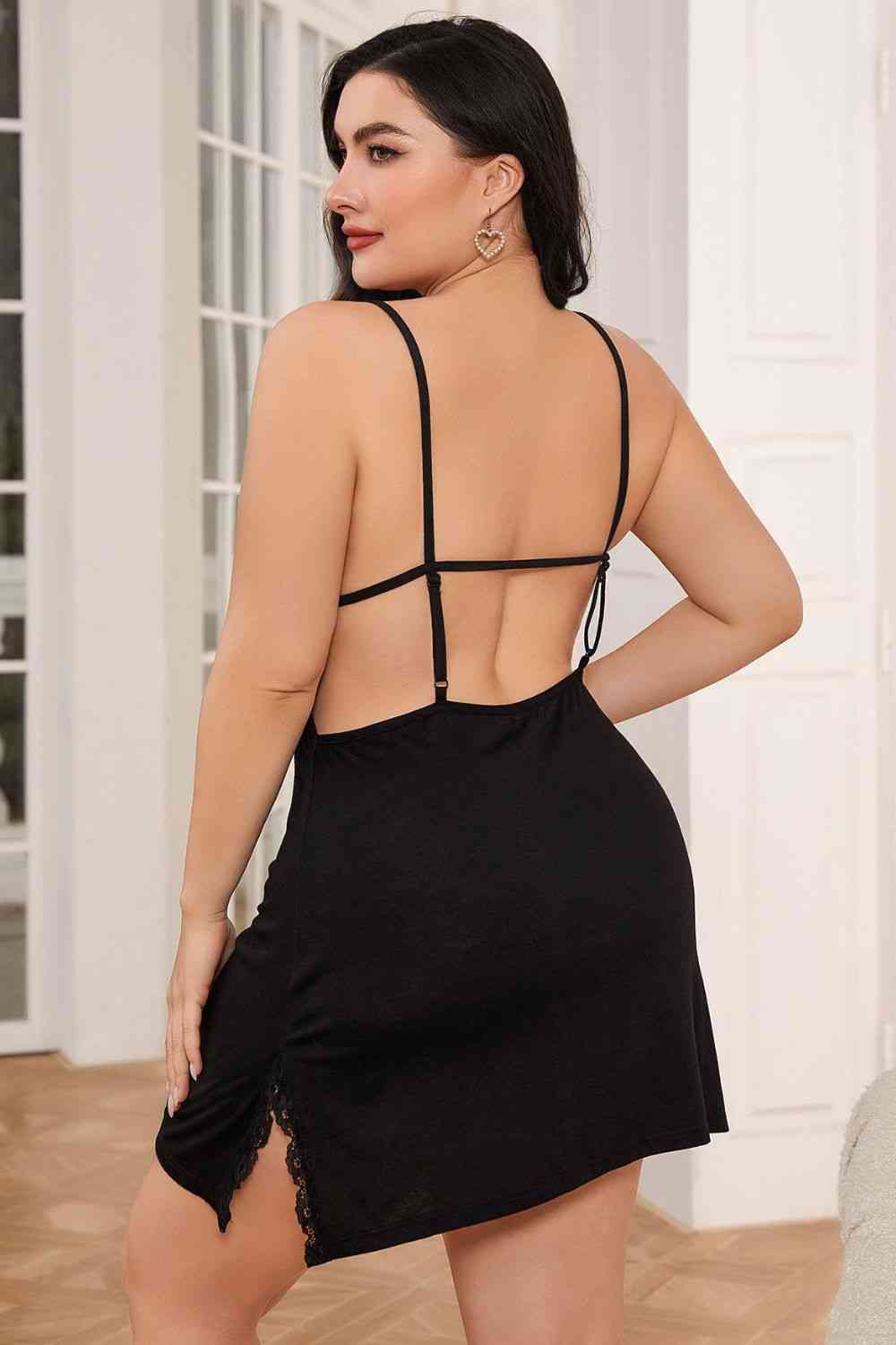 Lace Trim Backless Spaghetti Strap Night Dress Sunset and Swim   