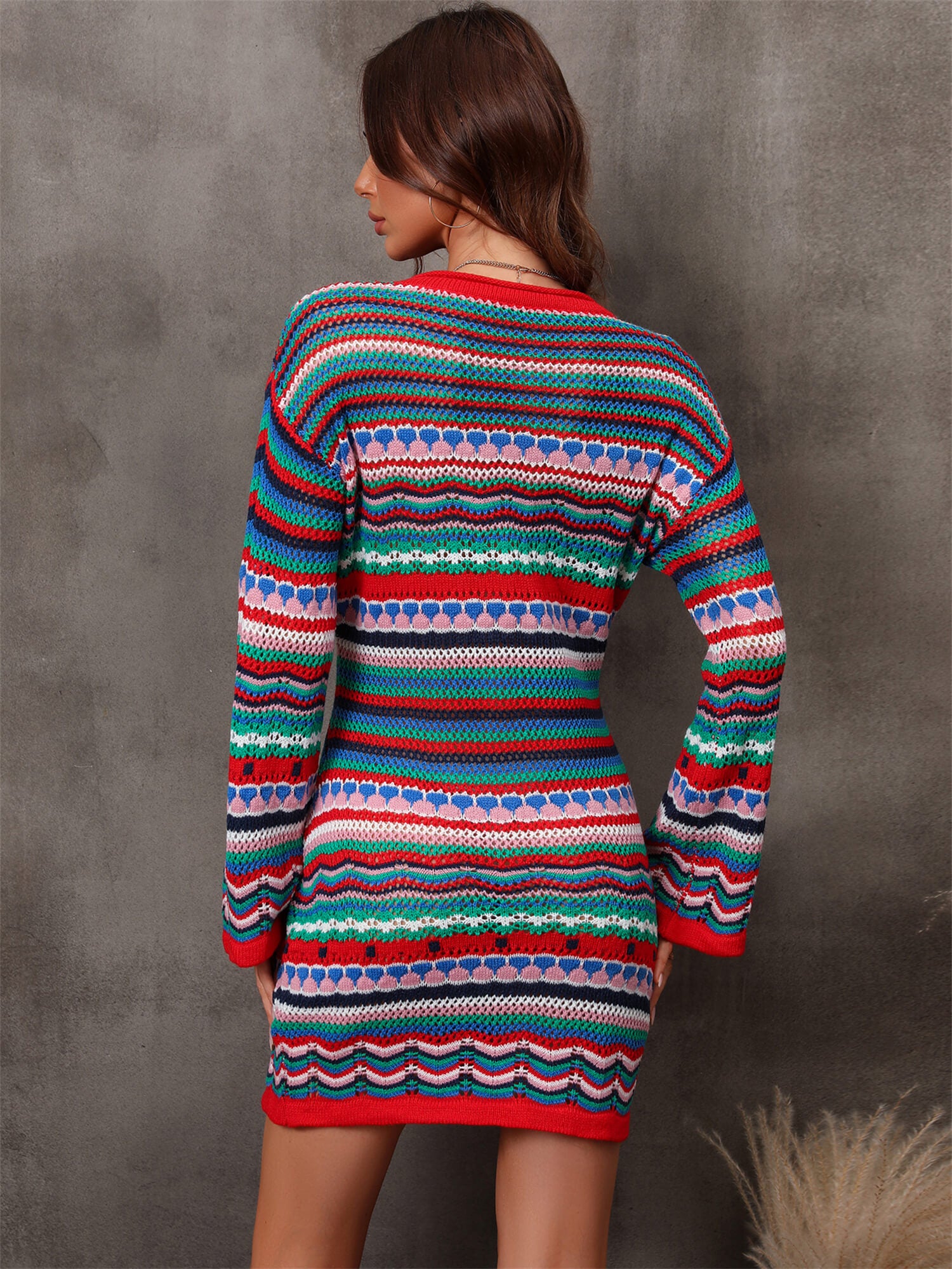 Multicolored Stripe Dropped Shoulder Sweater Dress  Sunset and Swim   