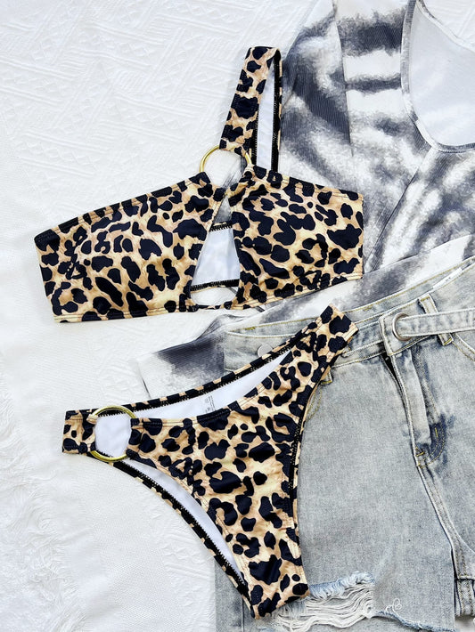 Leopard One-Shoulder Bikini Set  Sunset and Swim   