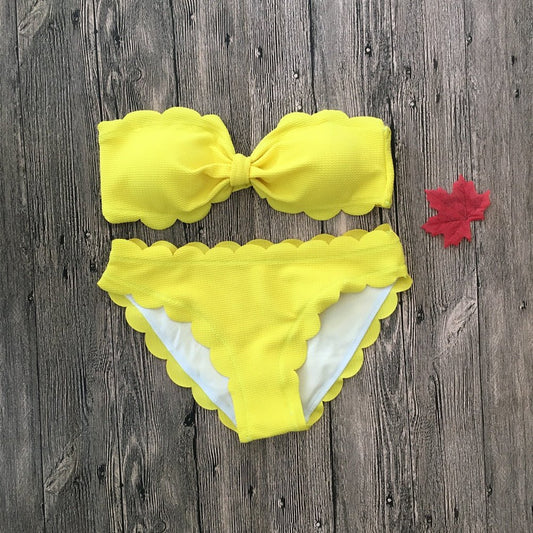 Darcy Push Up Bikinis Swimsuit Scalloped Bikini  Sunset and Swim yellow S 