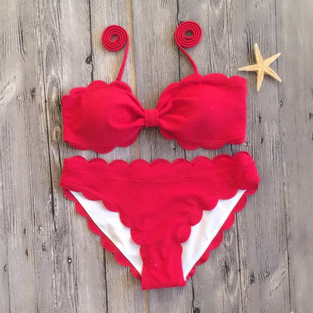 Darcy Push Up Bikinis Swimsuit Scalloped Bikini  Sunset and Swim red S 