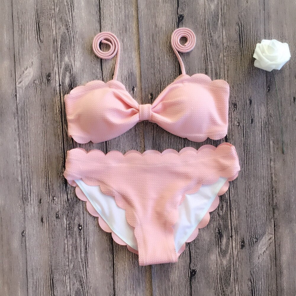 Darcy Push Up Bikinis Swimsuit Scalloped Bikini  Sunset and Swim pink S 