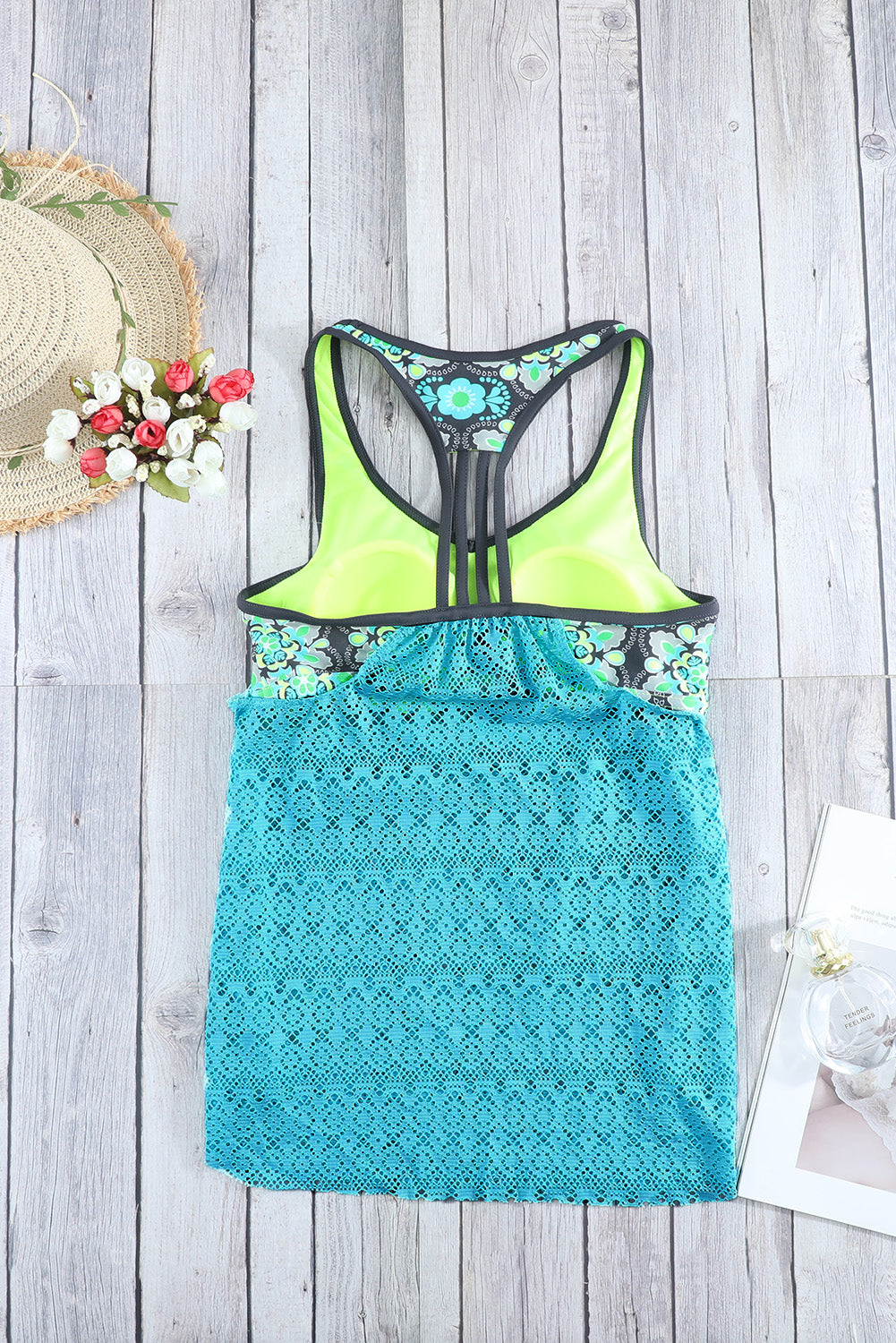 Floral Spliced Lace Tankini Top  Sunset and Swim   