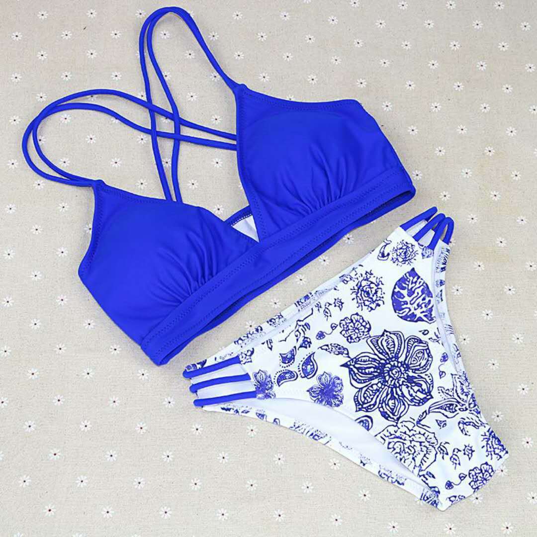 Delilah Strappy Bikini  Sunset and Swim blue floral S 