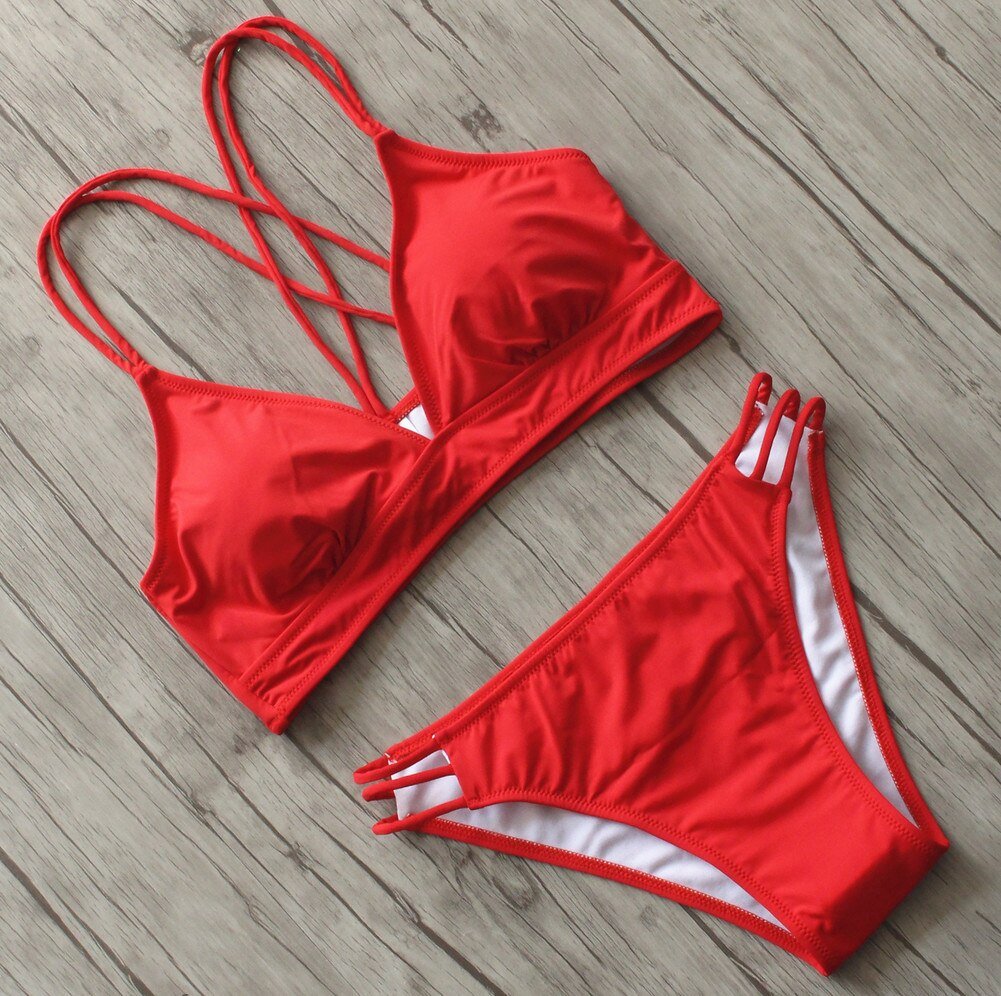 Delilah Strappy Bikini  Sunset and Swim red S 