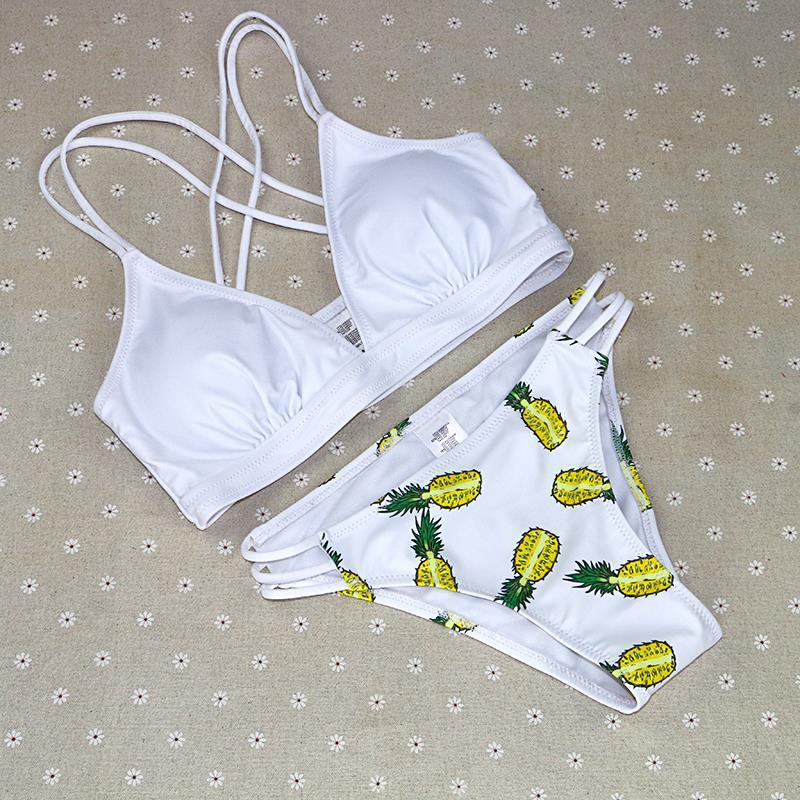 Delilah Strappy Bikini  Sunset and Swim white pineapple S 