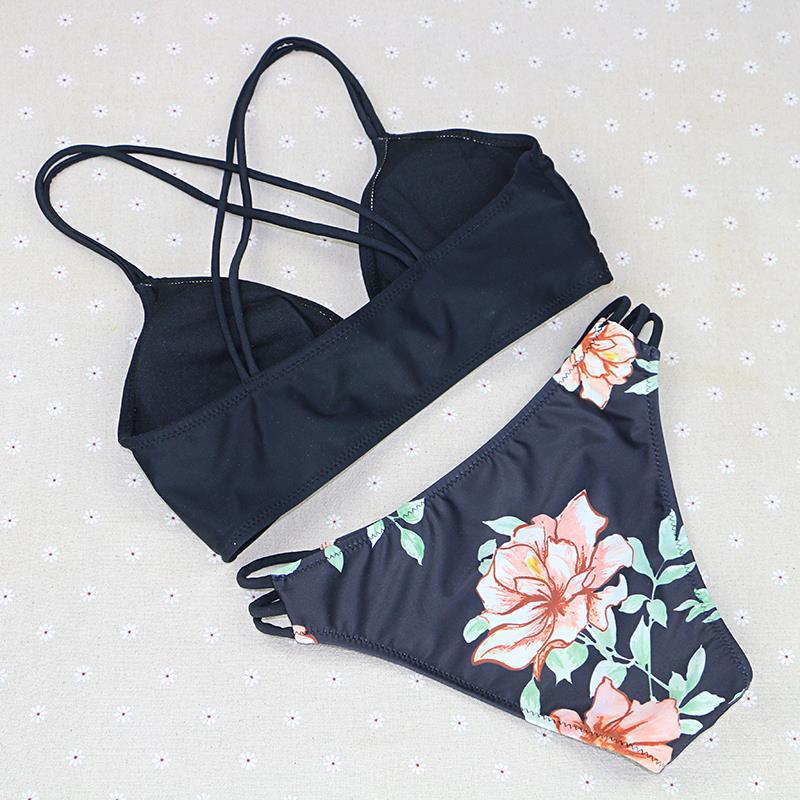 Delilah Strappy Bikini  Sunset and Swim black floral S 