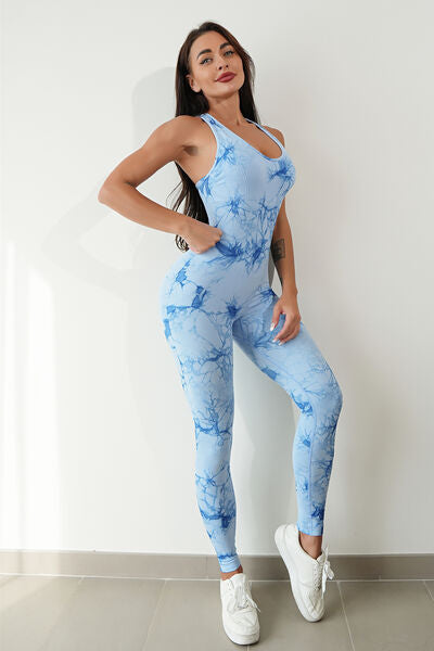 Printed Crisscross Wide Strap Jumpsuit Sunset and Swim   