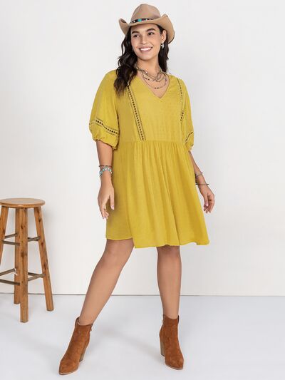 Plus Size Eyelet Swiss Dot Half Sleeve Mini Dress Sunset and Swim   