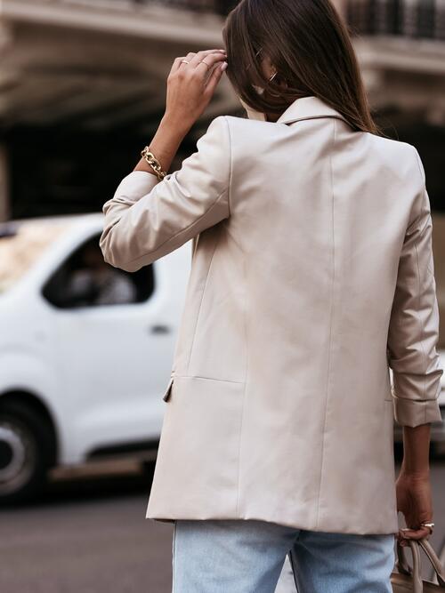 Faux Leather Open Front Blazer Sunset and Swim   