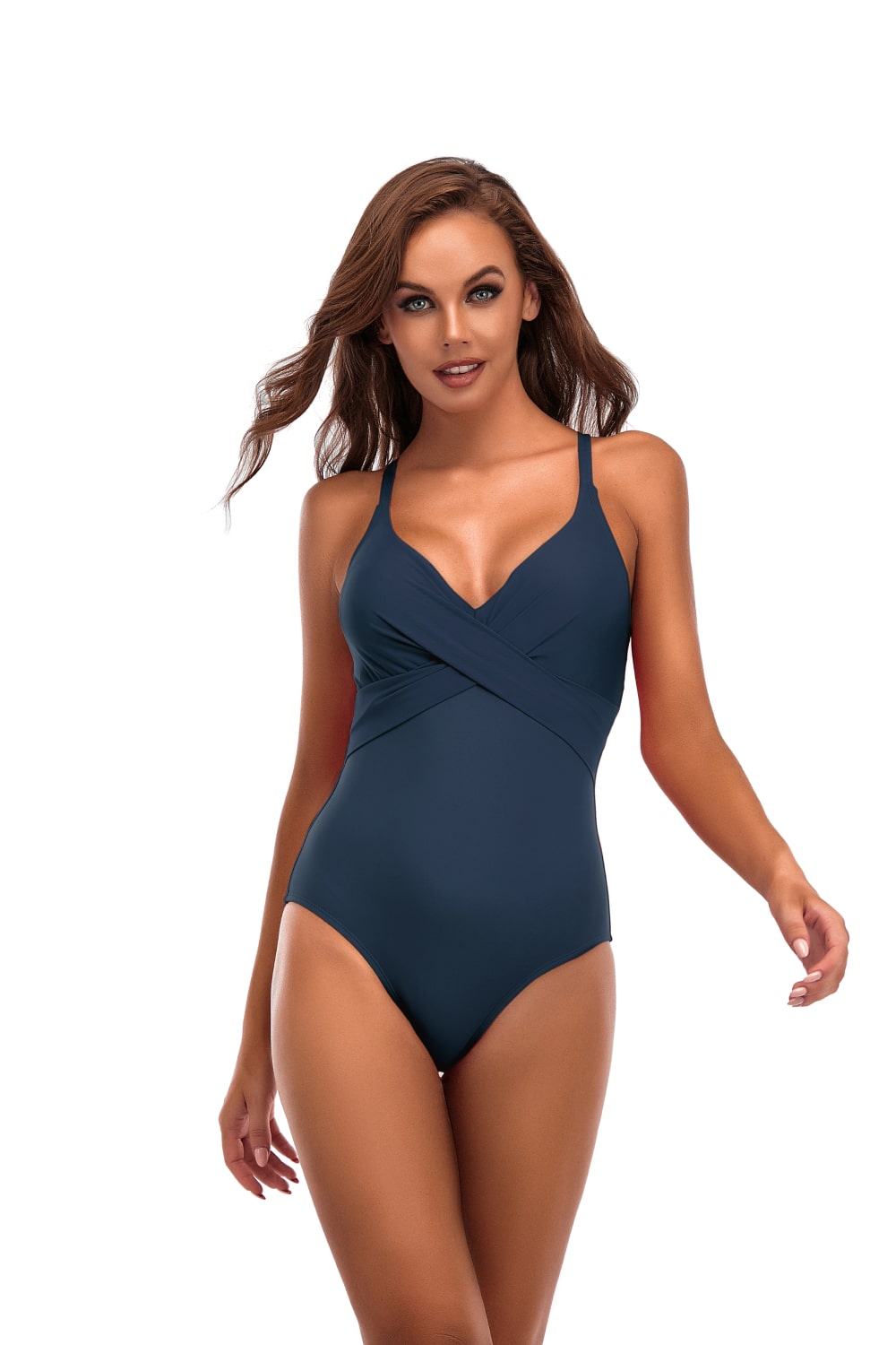 Molly Crisscross Halter Neck Open Back One-Piece Swimsuit  Sunset and Swim Navy S 